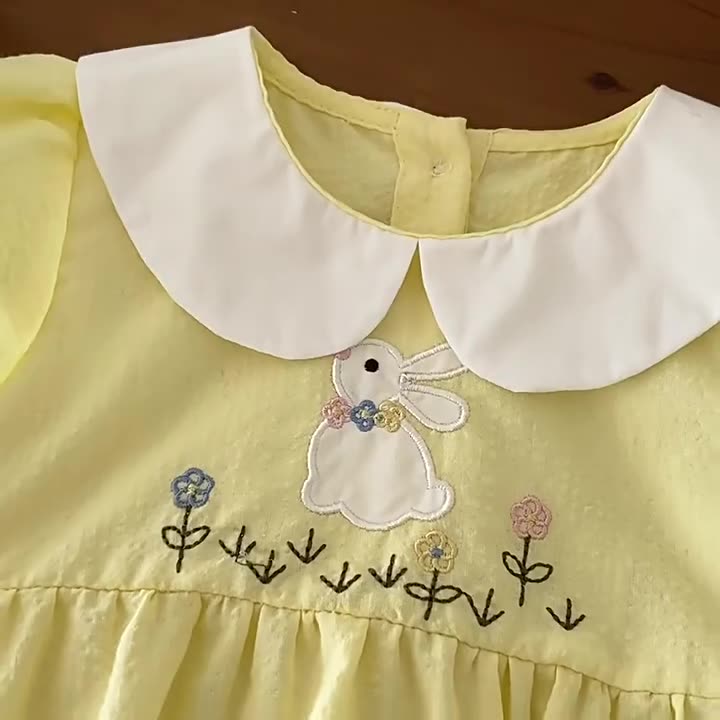 Cubs Lane embroidered doll collar bag fart clothes thin section girl baby summer cute jumpsuit