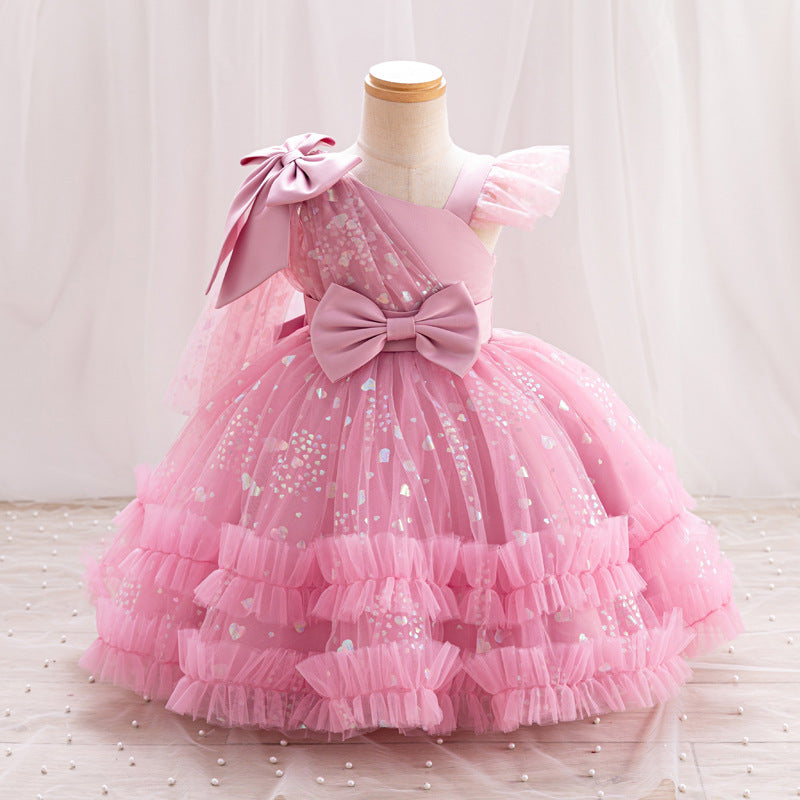 Cubs Lane Party Wear Pink White  Dress For Girls