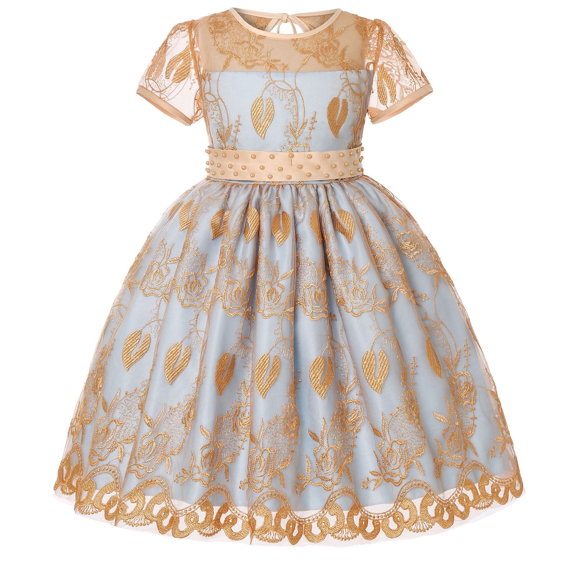 Cubs Lane Party Wear Gold Color  Dress For Girls