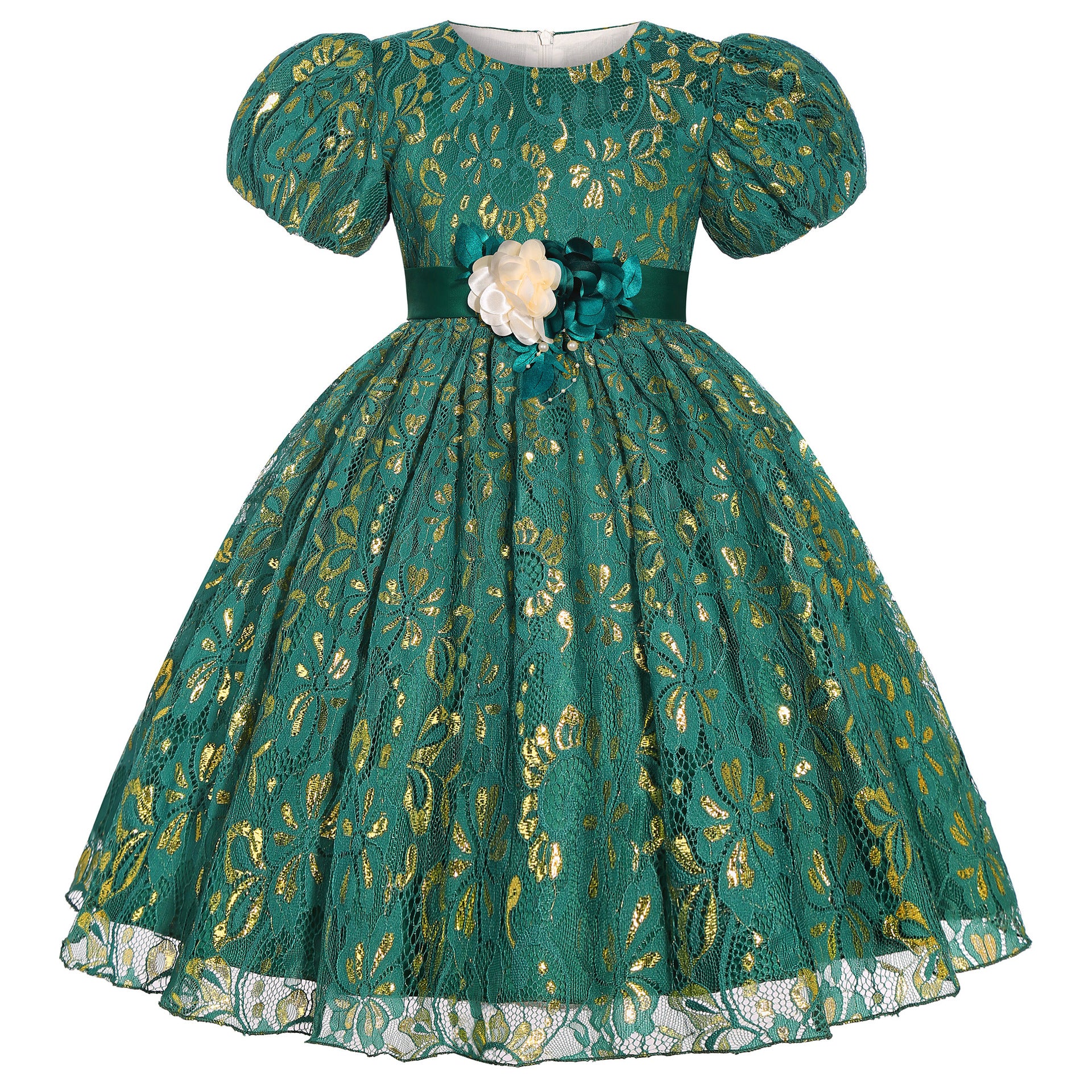 Cubs Lane Party Wear Green  Dress For Girls