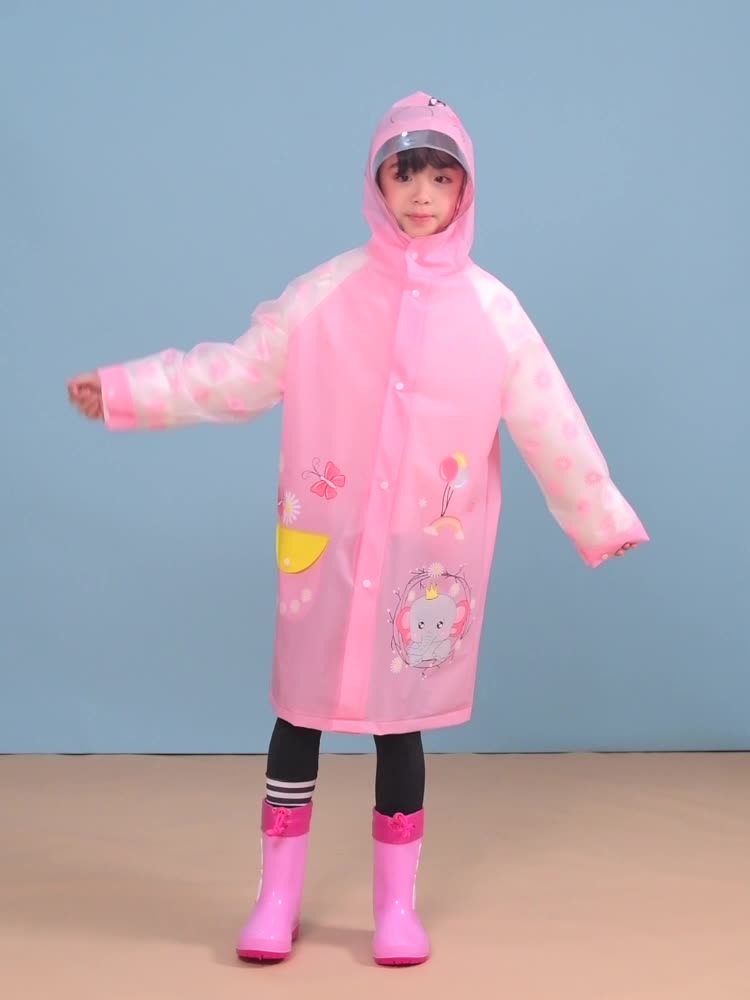 Cubs Lane Pink Cartoon Print Full-Sleeve Raincoat