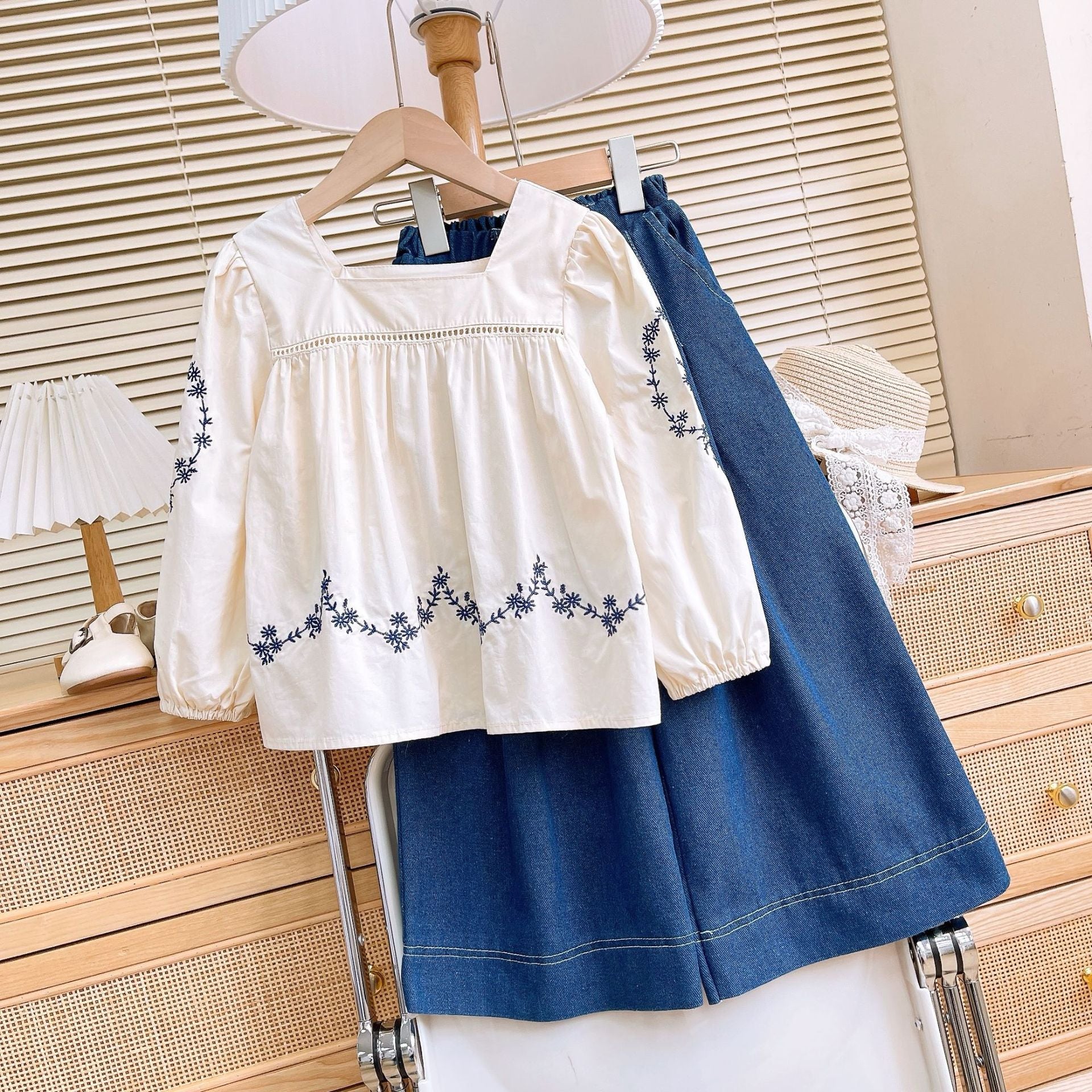 Cubs lane White  Embellished Blouse and Pant Set