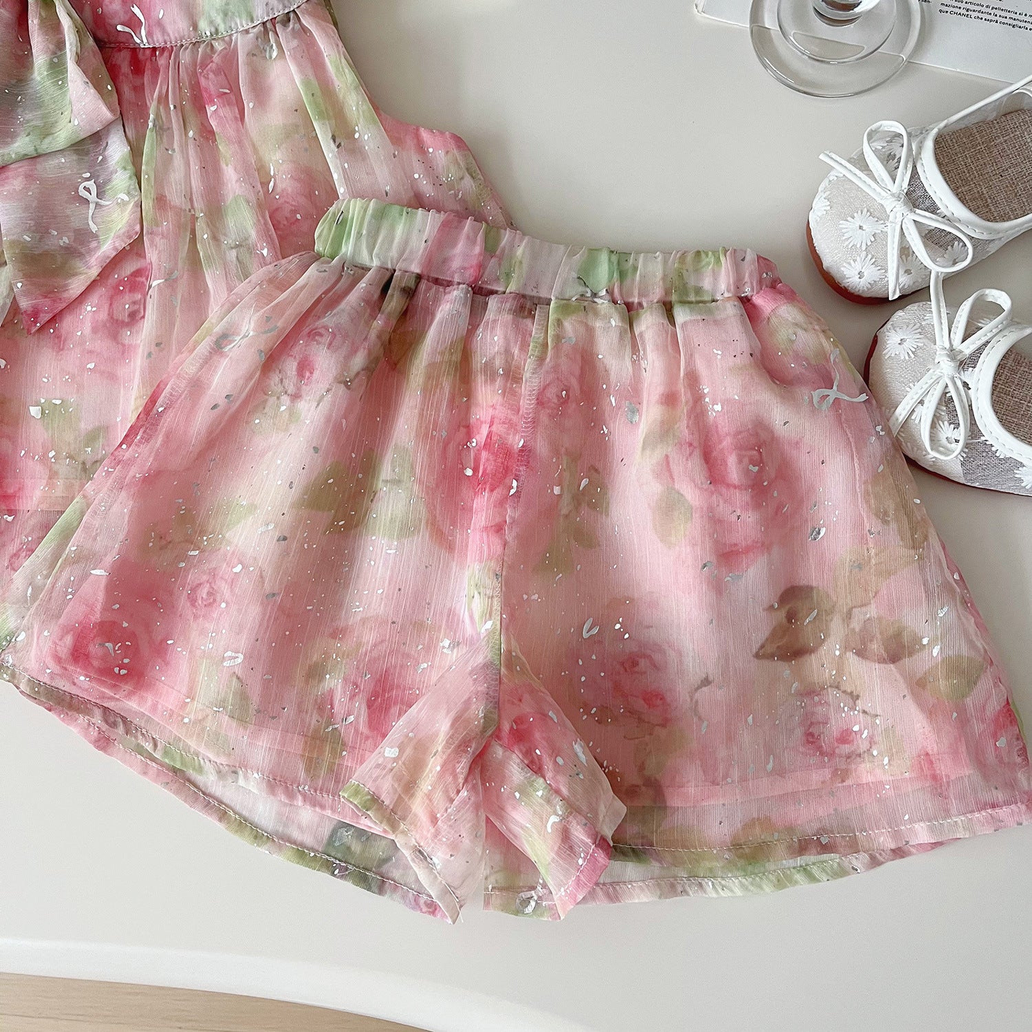 Cubs lane Pink Floral Print Blouse And Shorts Set