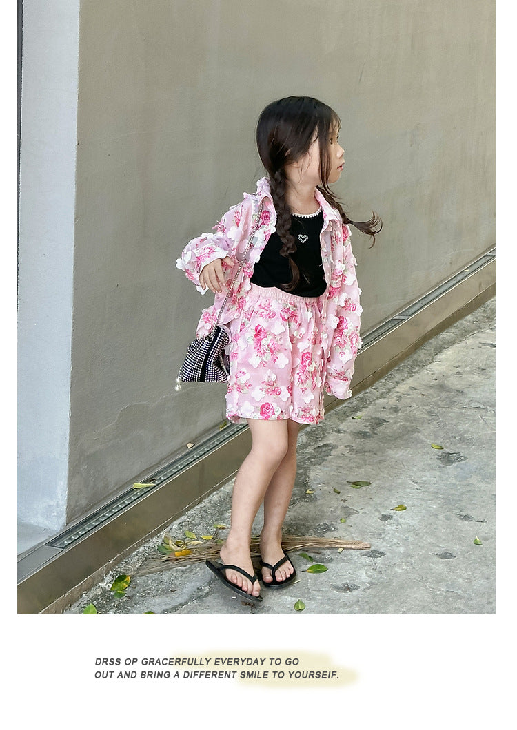 Cubs lane Pink Floral Print Blouse And Shorts Set