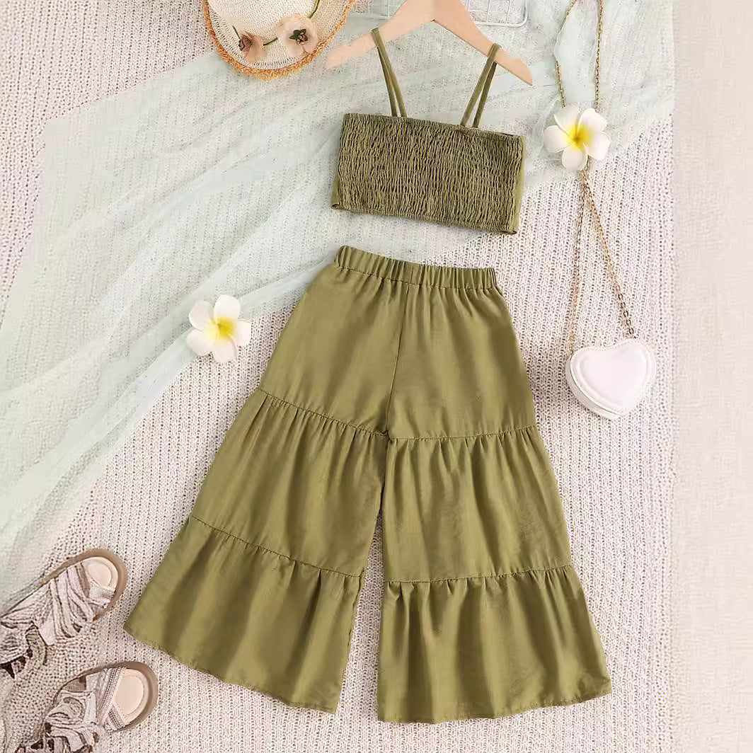 Cubs lane Green Floral Print Top And Pant Set