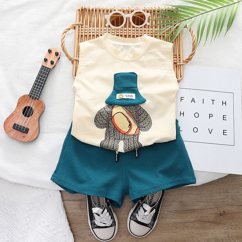 Cubs lane children's sleeveless boy suit summer thin top baby summer clothes baby clothes shorts children's clothes vest