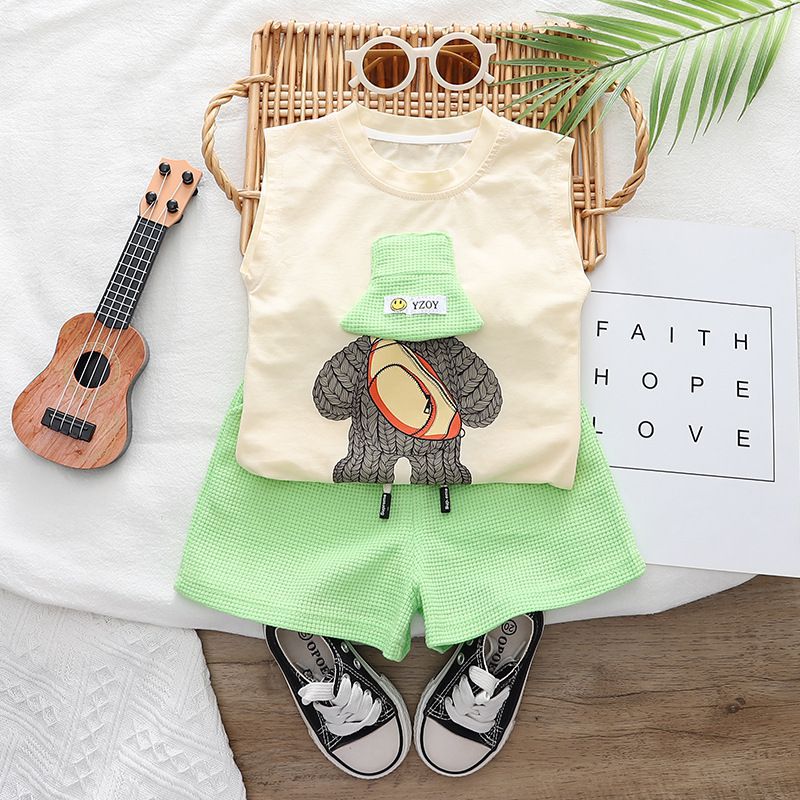 Cubs lane children's sleeveless boy suit summer thin top baby summer clothes baby clothes shorts children's clothes vest