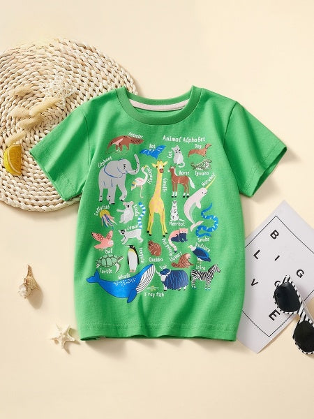 Cubs Lane children's green short-sleeved summer T-shirt boys round neck