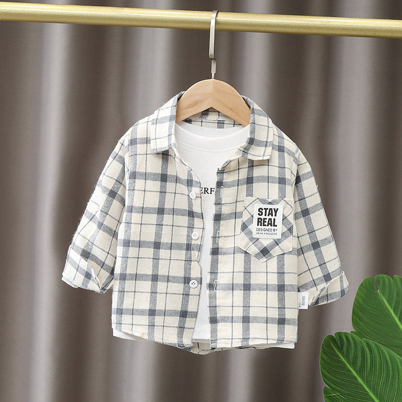 Cubs Lane Cute Long Sleeve Shirt Baby Children's Clothing Small Square Plaid Trend