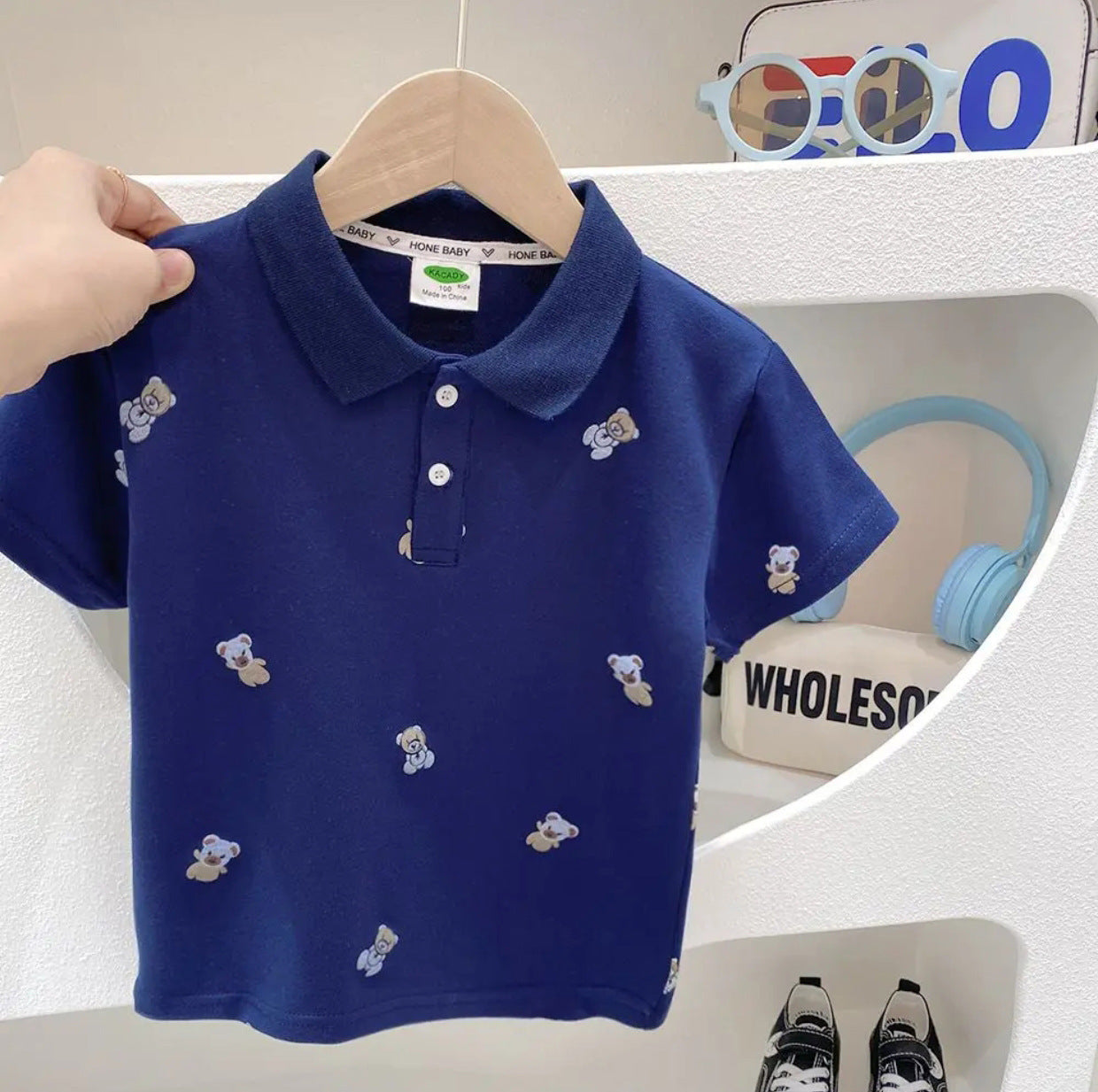 Cubs Lane Children's Summer Printed Tops Western Style Lapel All-match T-shirt Clothes