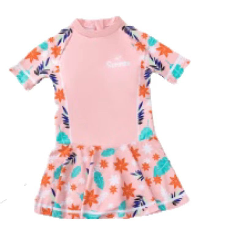 Cubs Lane  style floral professional student suit one-piece swimsuit children's swimsuit girls'