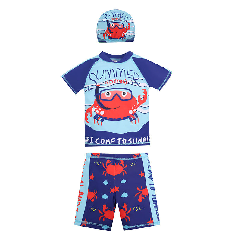 Cubs Lane  new cartoon half-sleeved children's swimsuit bubble boy split swimsuit