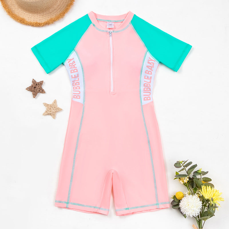 Cubs Lane children with splicing and printing short-sleeved hot spring swimsuit with high elasticity for children