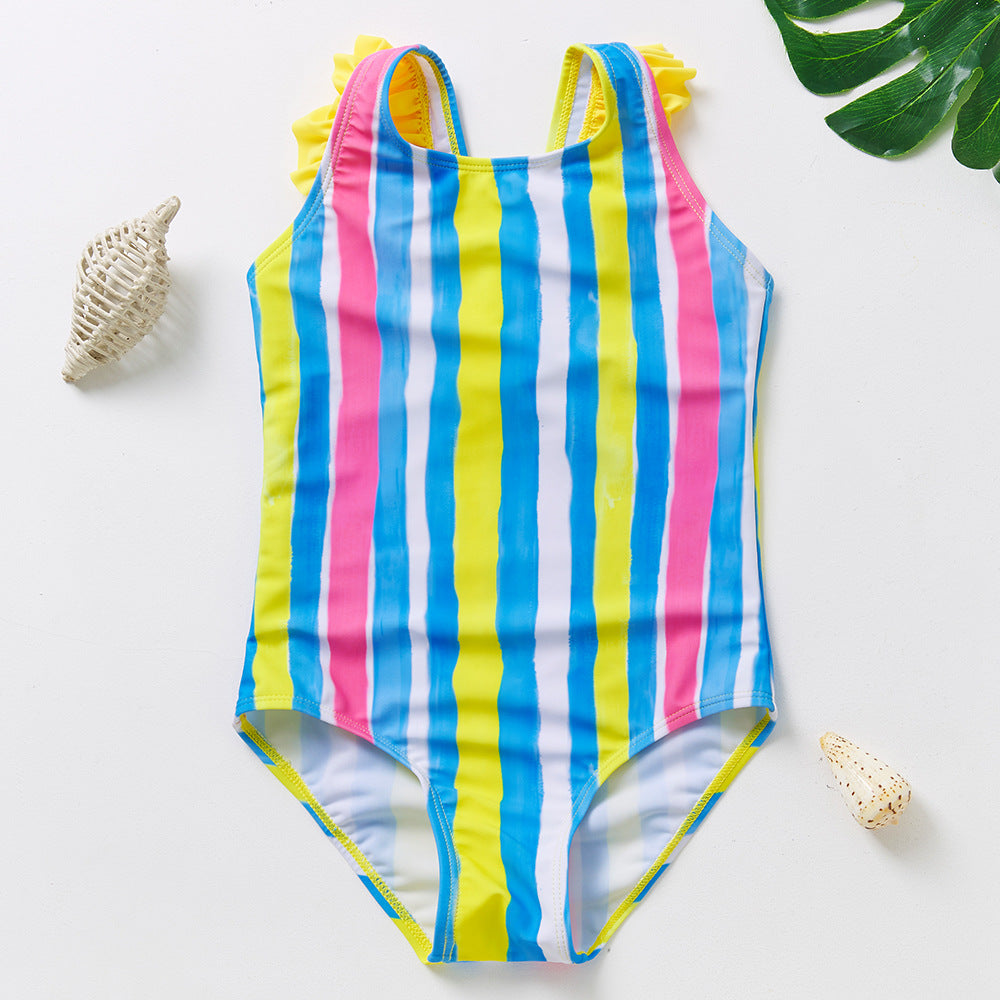 Cubs Lane children's swimsuit colorful irregular stripes girls