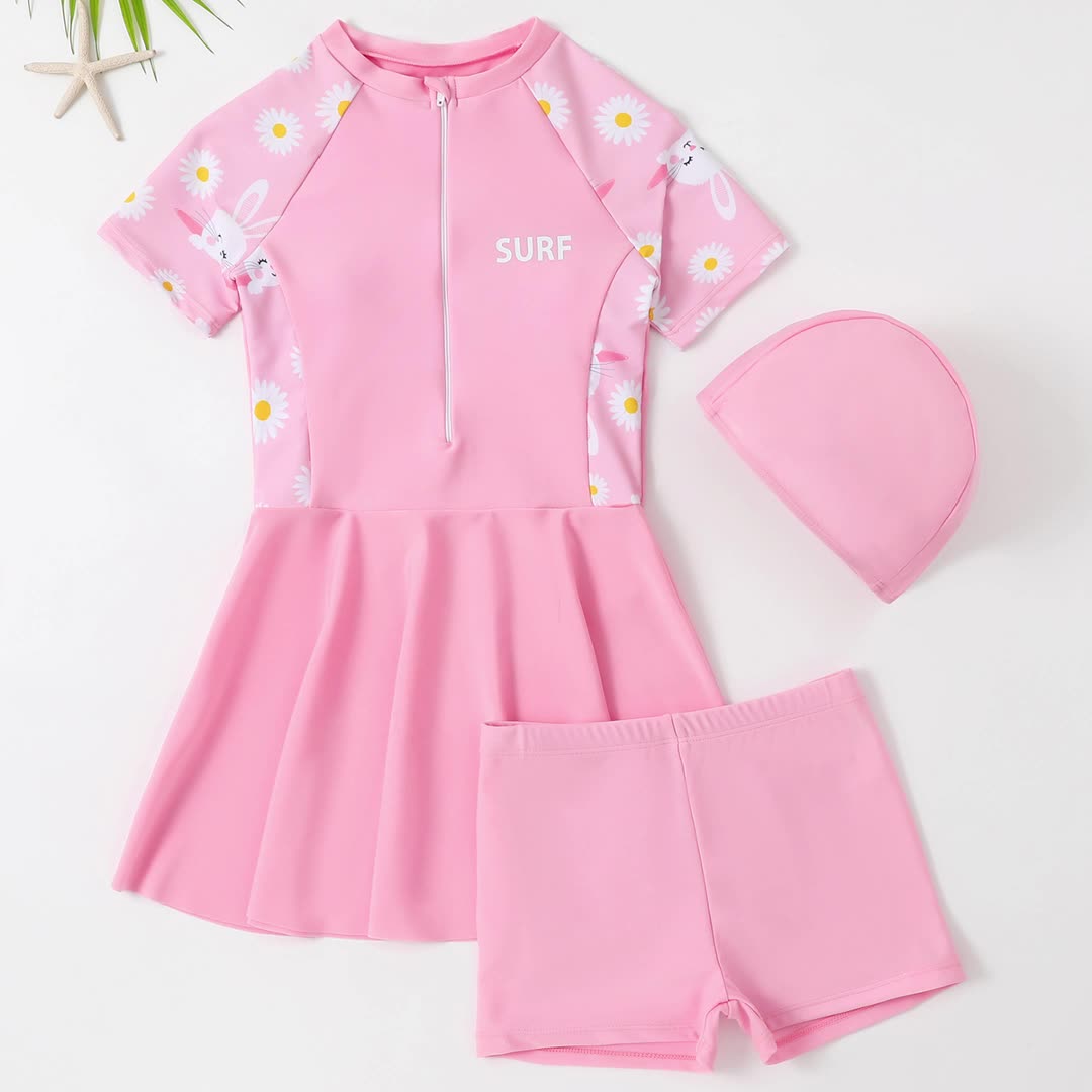 Cubs Lane swimsuit female conservative one-piece dress swimming slim quick-drying cute three-piece suit