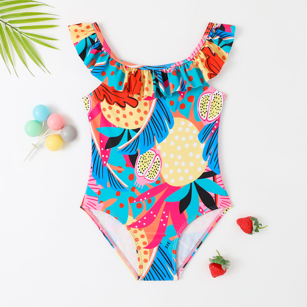 Cubs Lane new printed ruffled sling round neck one-piece cross-border swimsuit