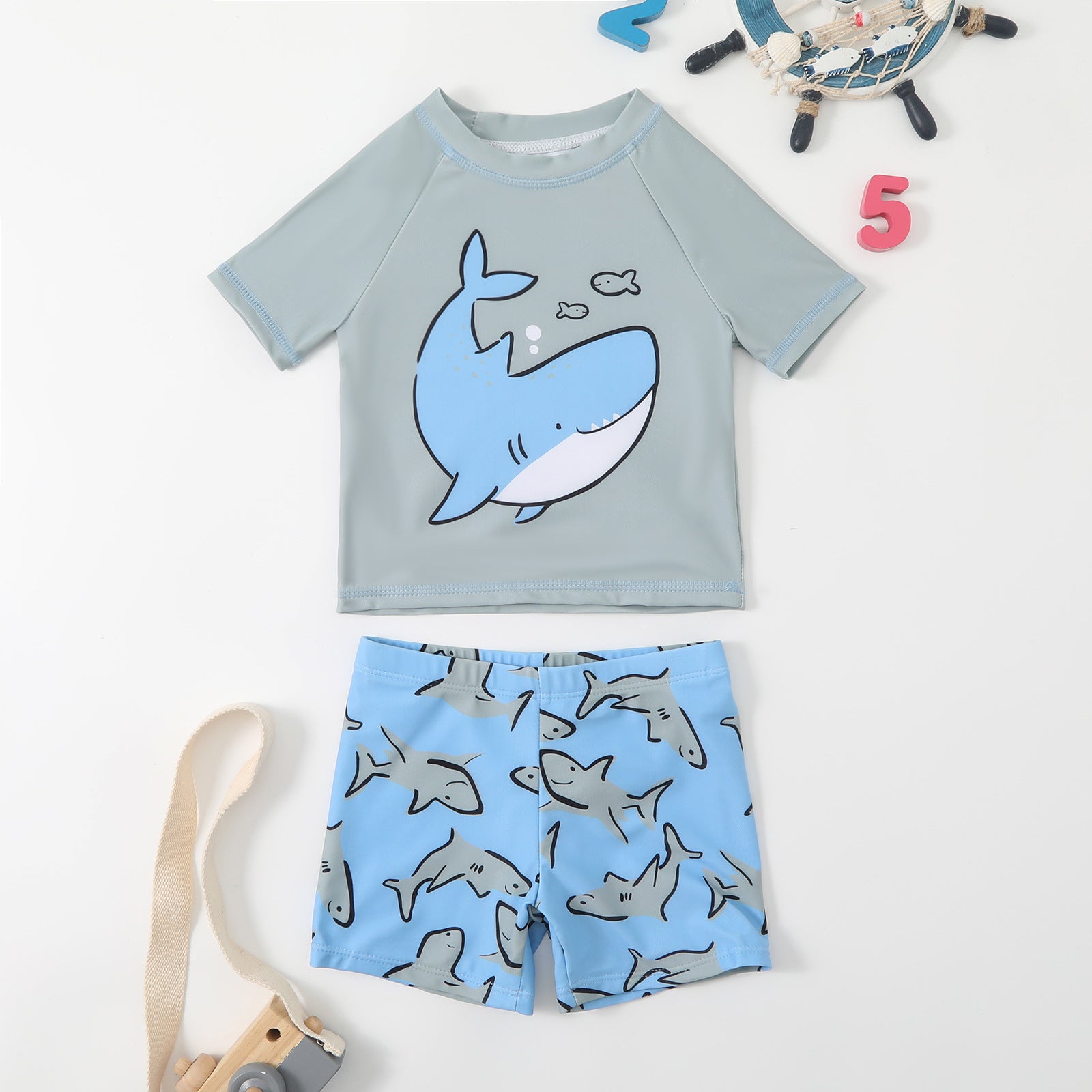 Cubs Lane boys' split suit dolphin print short-sleeved boxer shorts swimsuit