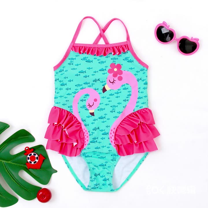 Cubs Lane cute ruffled flamingo baby girl comfortable high elastic high quality swimsuit