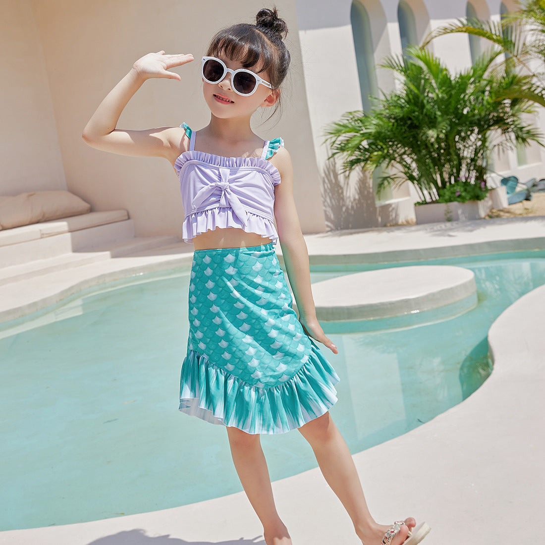 Cubs Lane New girls split swimsuit fish scale skirt three-piece suit baby girl swimsuit