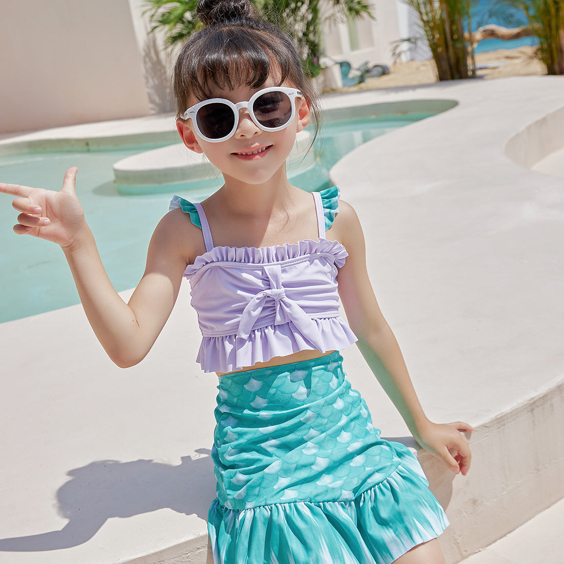 Cubs Lane New girls split swimsuit fish scale skirt three-piece suit baby girl swimsuit